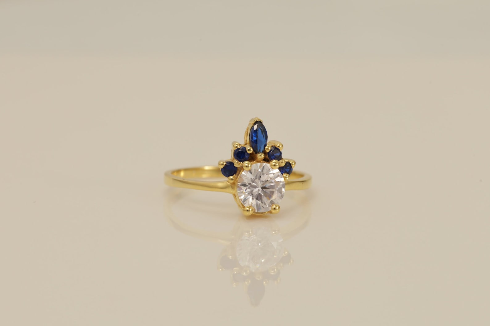 Blue Sapphire and Diamond Engagement Ring, September Birthstone Ring, Sapphire & Diamond Crown Ring, Unique Promise Ring